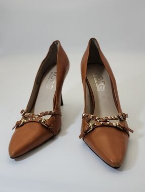 Michael Kors KORS Brown Leather Studded Pointed Toe Pumps Heels Women's Size 9M